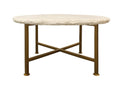 30" Ivory and Brass Genuine Marble and Iron Round Frame Coffee Table