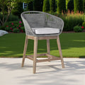 38" Light Gray Solid Wood Low back Outdoor Bar Height chair with Footrest