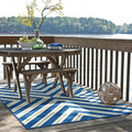 9' X 13' Blue and Ivory Geometric Stain Resistant Indoor Outdoor Area Rug