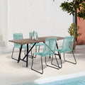 Five Piece Brown and Black Solid Wood Dining Set with Four Chairs