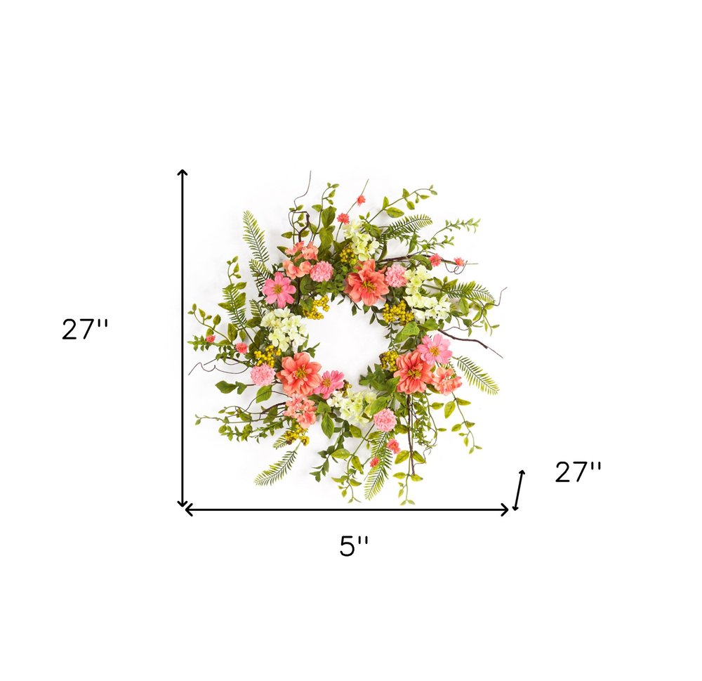 27" Pink and Green Spring Berry Artificial Wreath
