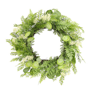 28" Green And White Fern Artificial Wreath