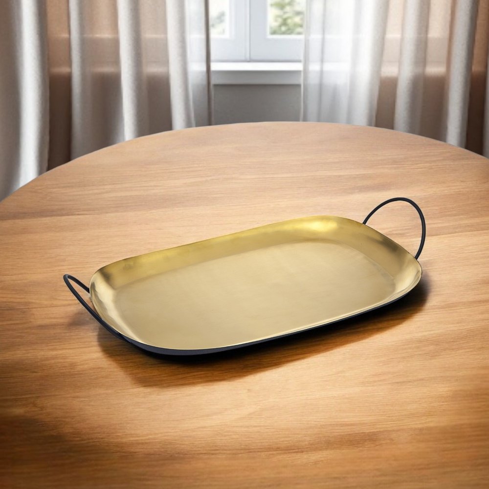 20" Gold Rectangular Stainless Steel Serving Tray With Handles