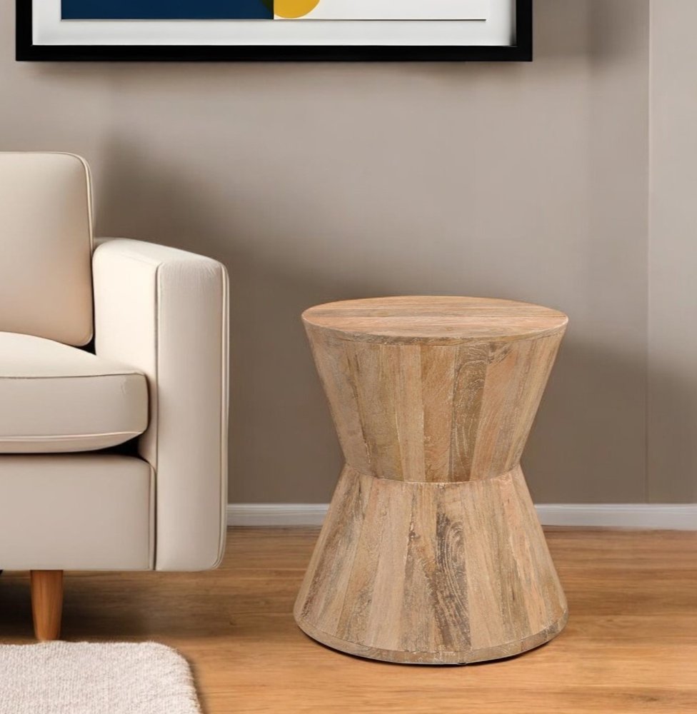 18" Wood Brown And Brown Wood Solid Wood Round End Table