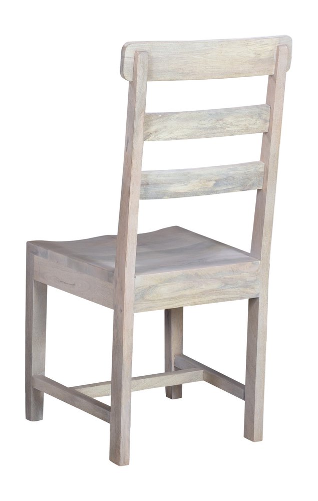 Set of Two White Wood Ladder Back Dining Side Chairs