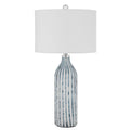 30" Gray And Aqua Glass Table Lamp With White Drum Shade