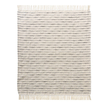 50" X 60" White And Navy Blue Cotton Blend Woven Striped Throw Blanket with Fringe