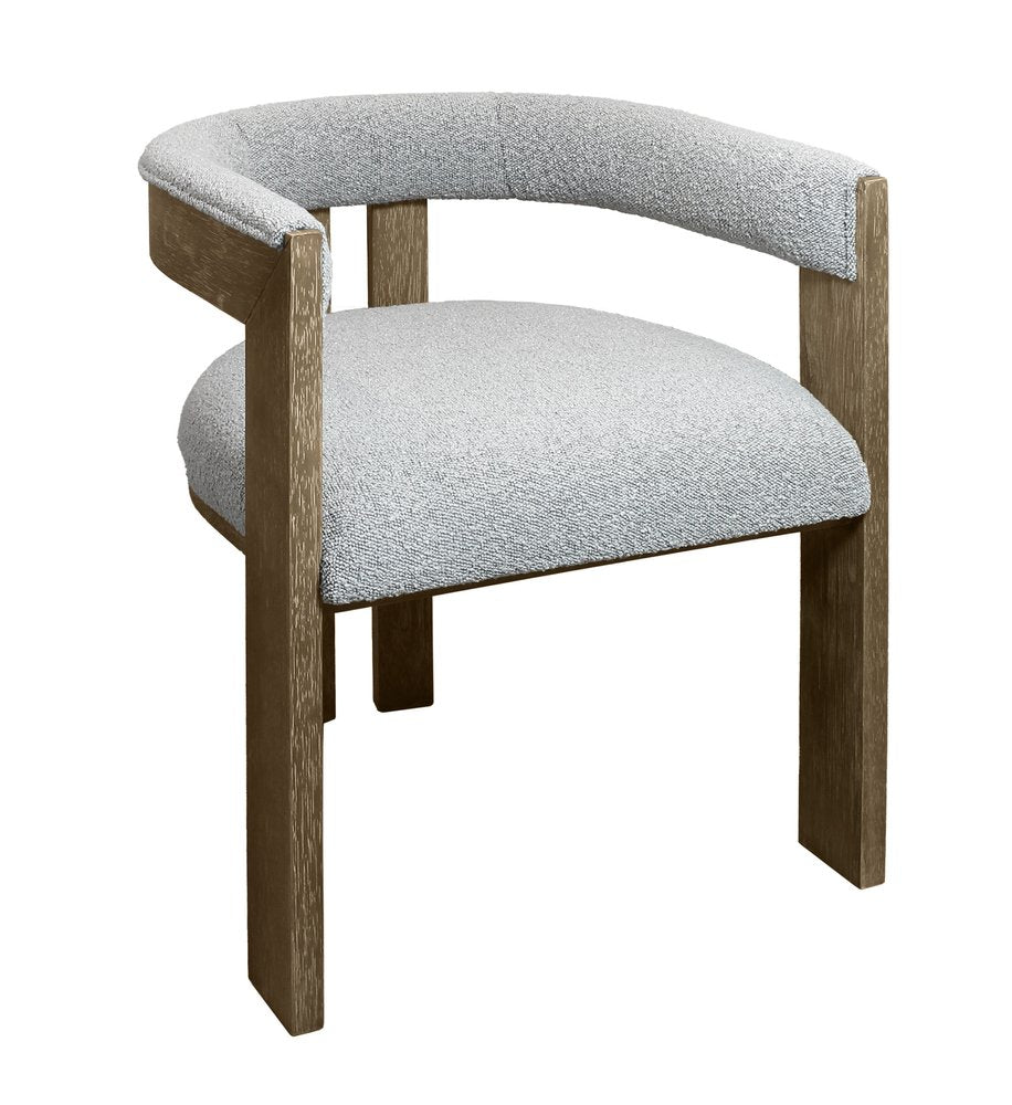 Gray and Brown Upholstered Boucle Open Back Dining Arm Chair