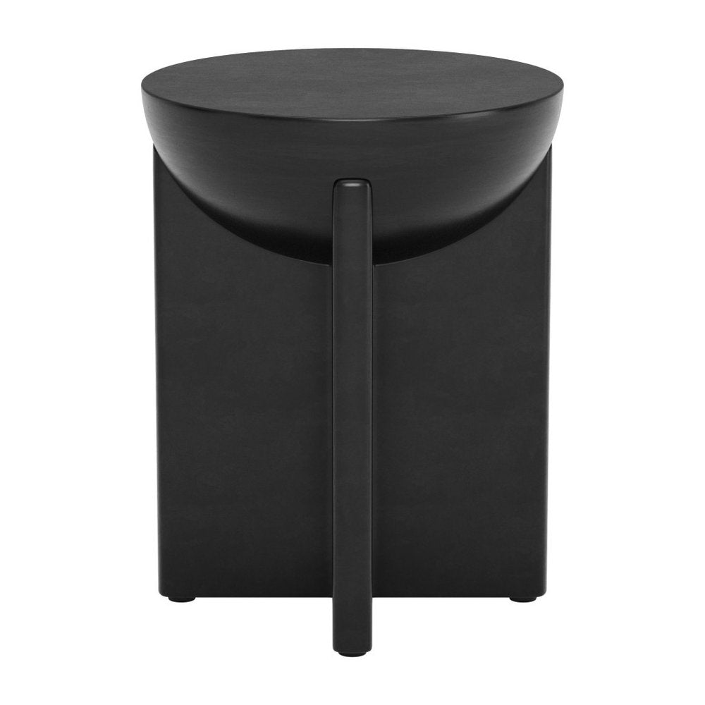 20" Black Solid Wood Round Pedestal End Table