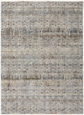 8' Gray Ivory and Blue Abstract Power Loom Worn Faded Runner Rug With Fringe