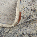 8' Gray Ivory and Blue Abstract Power Loom Worn Faded Runner Rug With Fringe