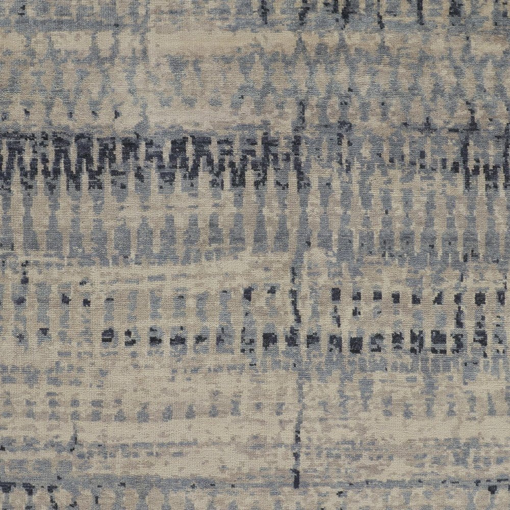 4' X 6' Gray Blue and Ivory Wool Abstract Hand Knotted Area Rug