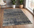 4' X 6' Blue Gray and Tan Wool Abstract Hand Knotted Area Rug