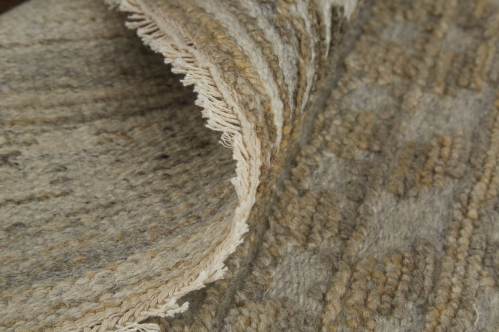 2' X 3' Gold And Tan Geometric Hand Knotted Distressed Area Rug