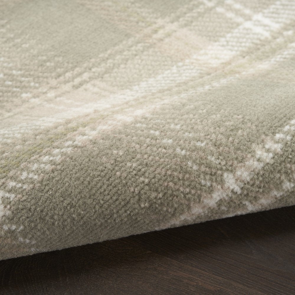 10' Olive Green and Ivory Plaid Runner Rug