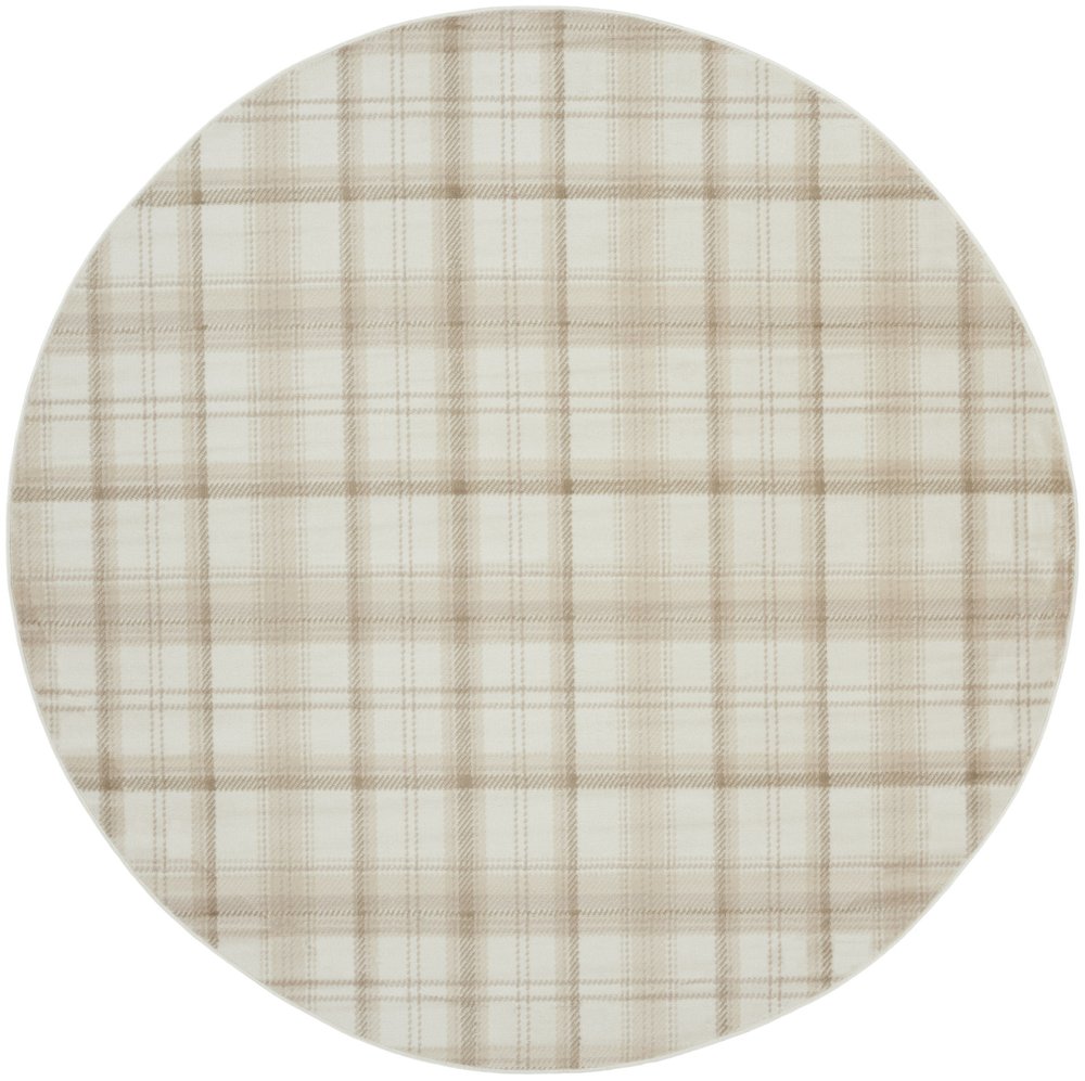 8' Ivory Plaid Power Loom Round Rug