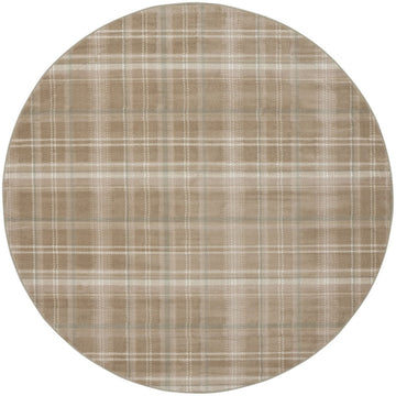 8' Taupe and Ivory Plaid Round Rug