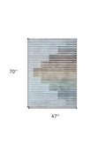 4' X 6' Beige Blue and Brown Striped Area Rug