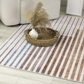 7' X 10' Beige Blue and Brown Striped Area Rug