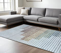 8' X 11' Beige Blue and Brown Striped Area Rug