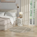 4' Ivory And Olive Green Plaid Round Rug