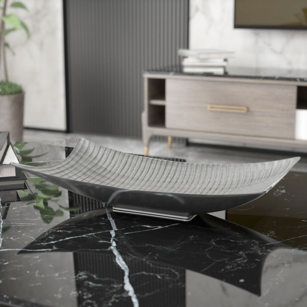 20" Silver Geo Lines Ceramic Vanity Tray