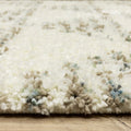 8' X 11' Ivory And Green Geometric Shag Area Rug With Fringe