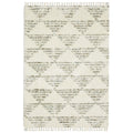 8' X 11' Ivory And Green Geometric Shag Area Rug With Fringe