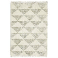 8' X 11' Ivory And Green Geometric Shag Area Rug With Fringe