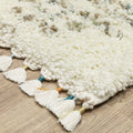 8' X 11' Ivory And Green Geometric Shag Area Rug With Fringe
