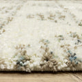 8' X 11' Ivory And Green Geometric Shag Area Rug With Fringe