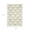 8' X 11' Ivory And Green Geometric Shag Area Rug With Fringe