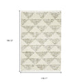 8' X 11' Ivory And Green Geometric Shag Area Rug With Fringe