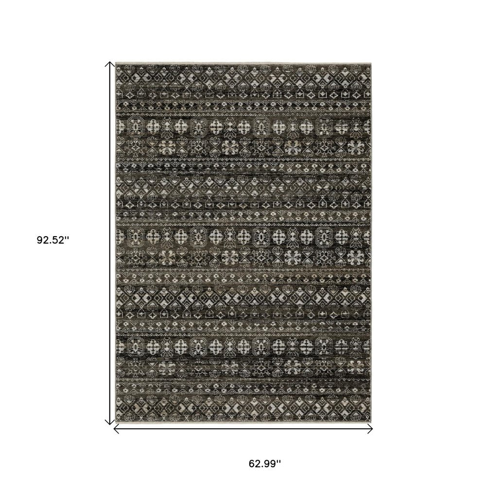 3' X 5' Black And Gray Tribal Area Rug With Fringe