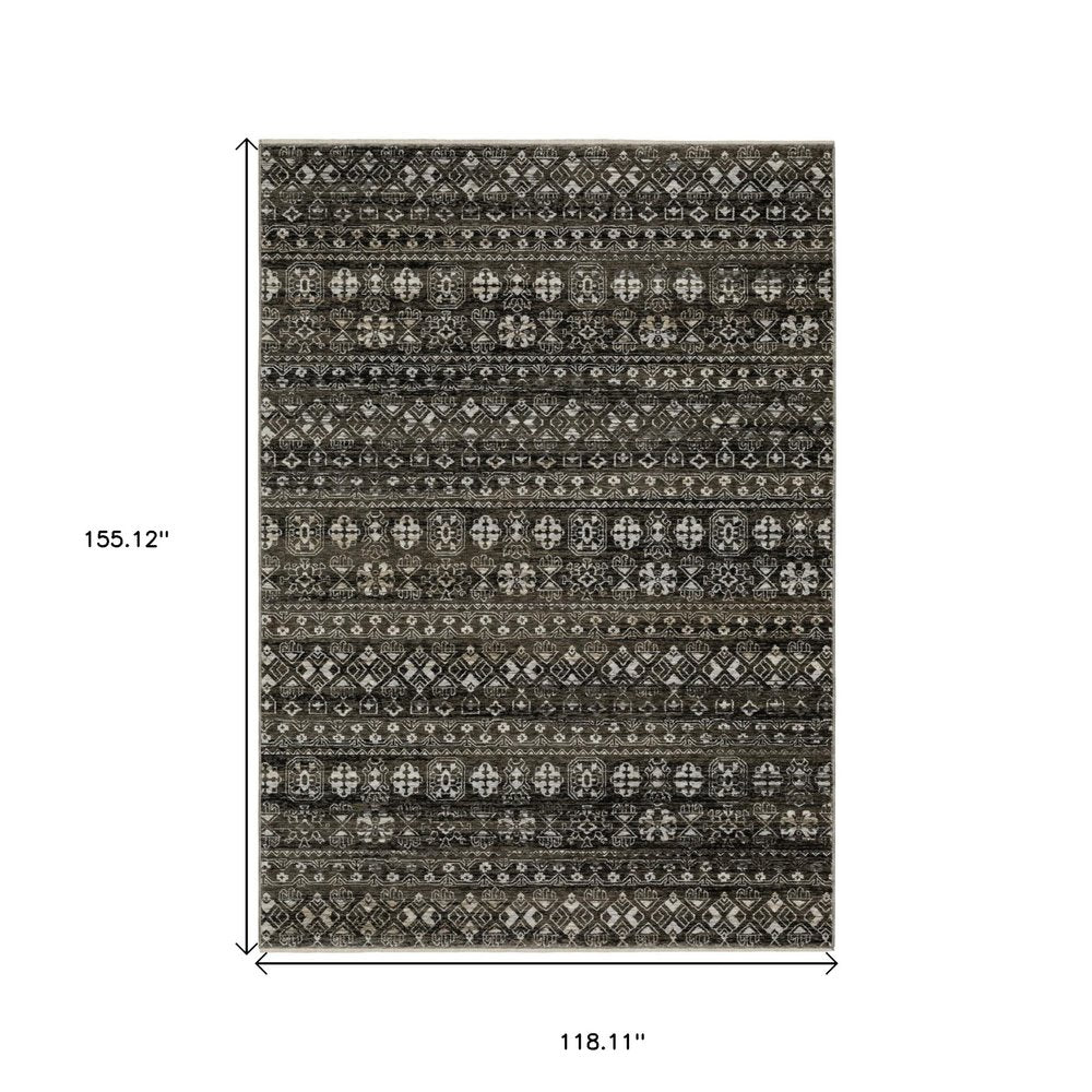 3' X 5' Black And Gray Tribal Area Rug With Fringe