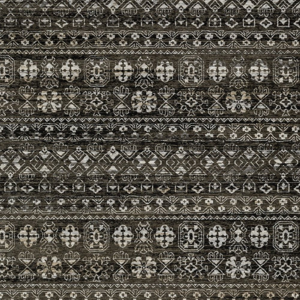 3' X 5' Black And Gray Tribal Area Rug With Fringe
