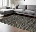 3' X 5' Black And Gray Tribal Area Rug With Fringe