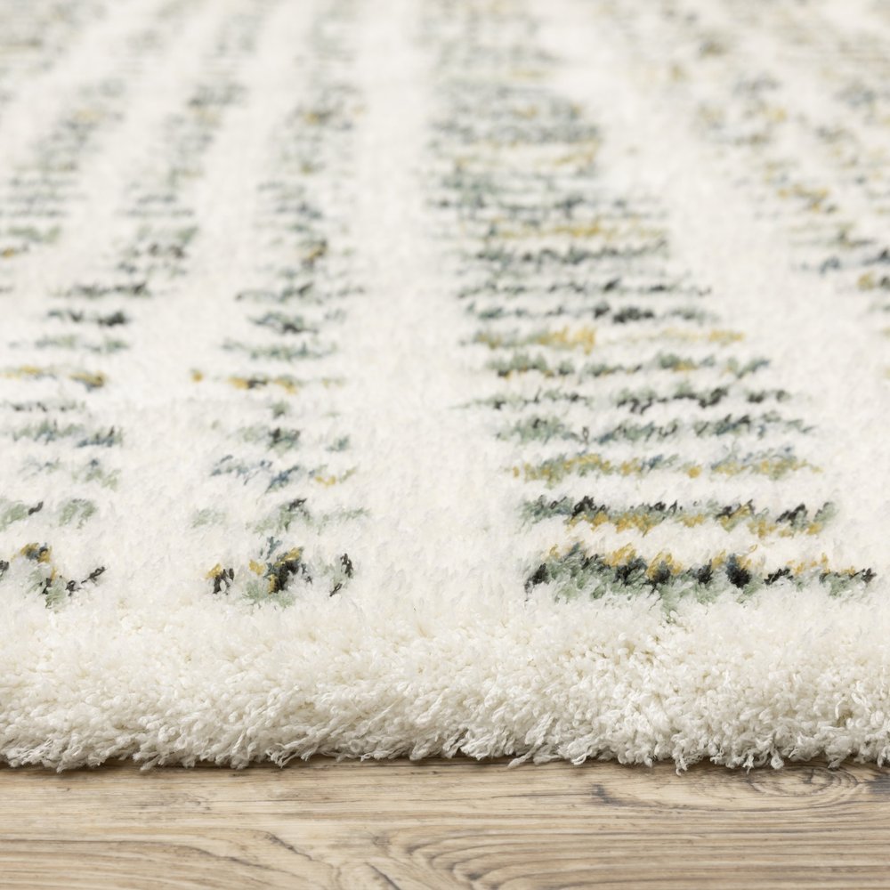 5' X 8' Ivory Gold And Gray Striped Area Rug