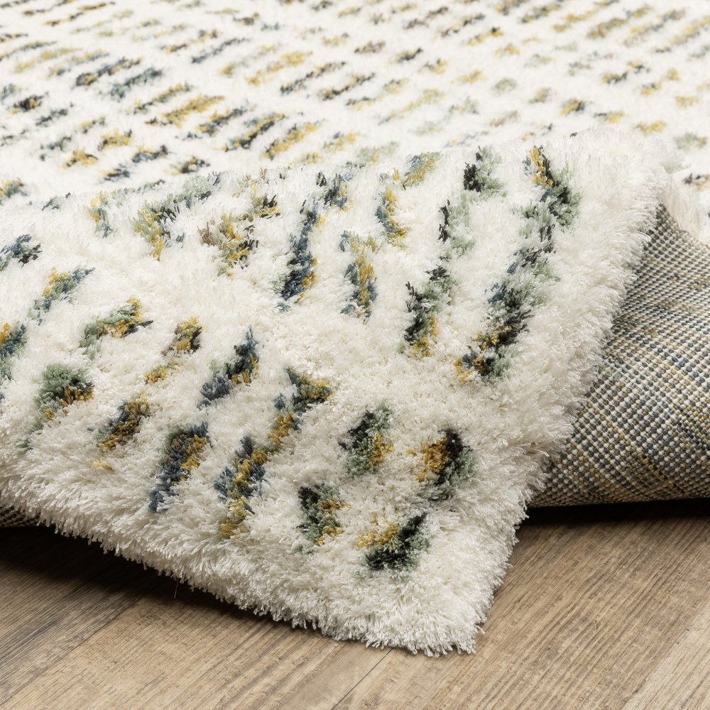 5' X 8' Ivory Gold And Gray Striped Area Rug
