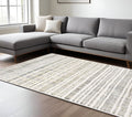 5' X 8' Ivory Gold And Gray Striped Area Rug
