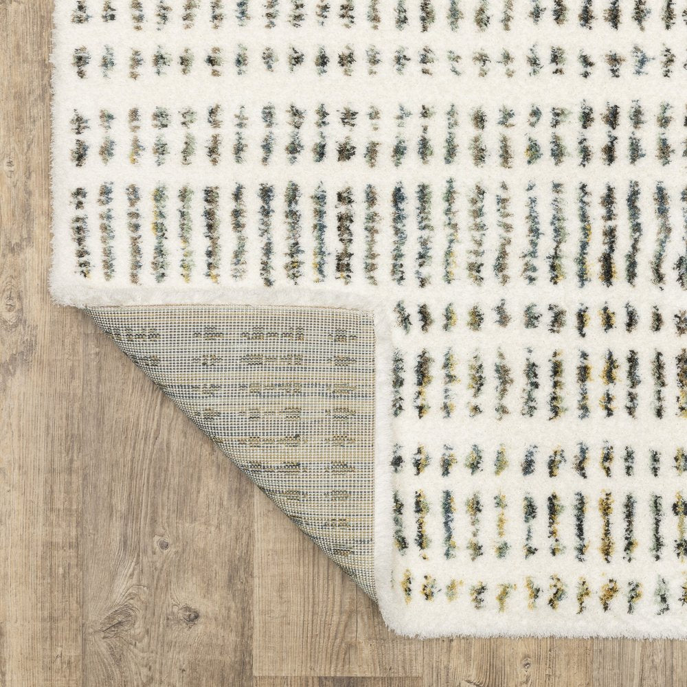 5' X 8' Ivory Gold And Gray Striped Area Rug
