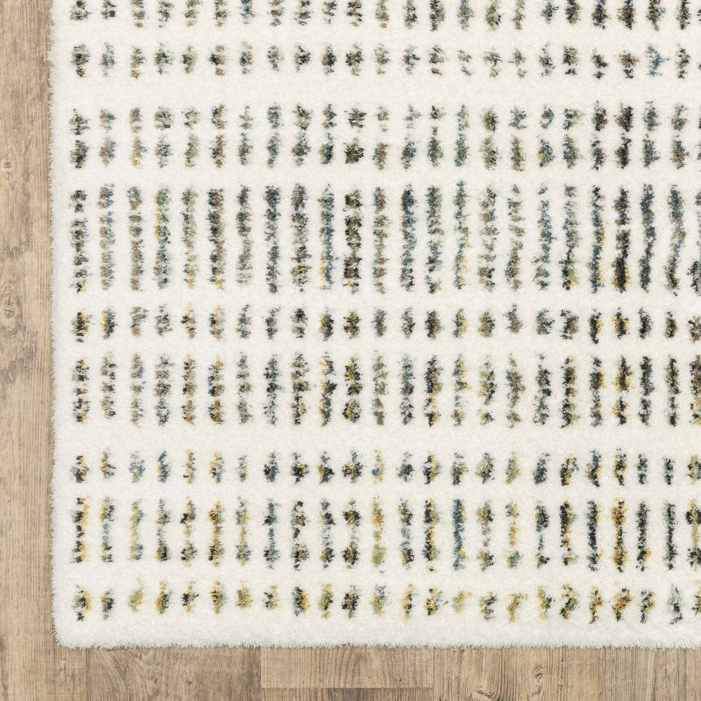 5' X 8' Ivory Gold And Gray Striped Area Rug