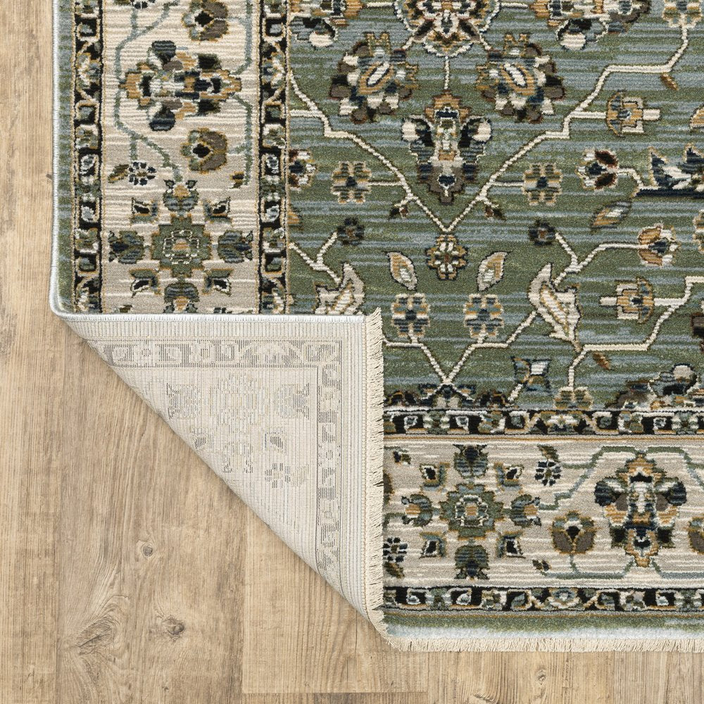 10' X 13' Blue And Green Floral Area Rug With Fringe