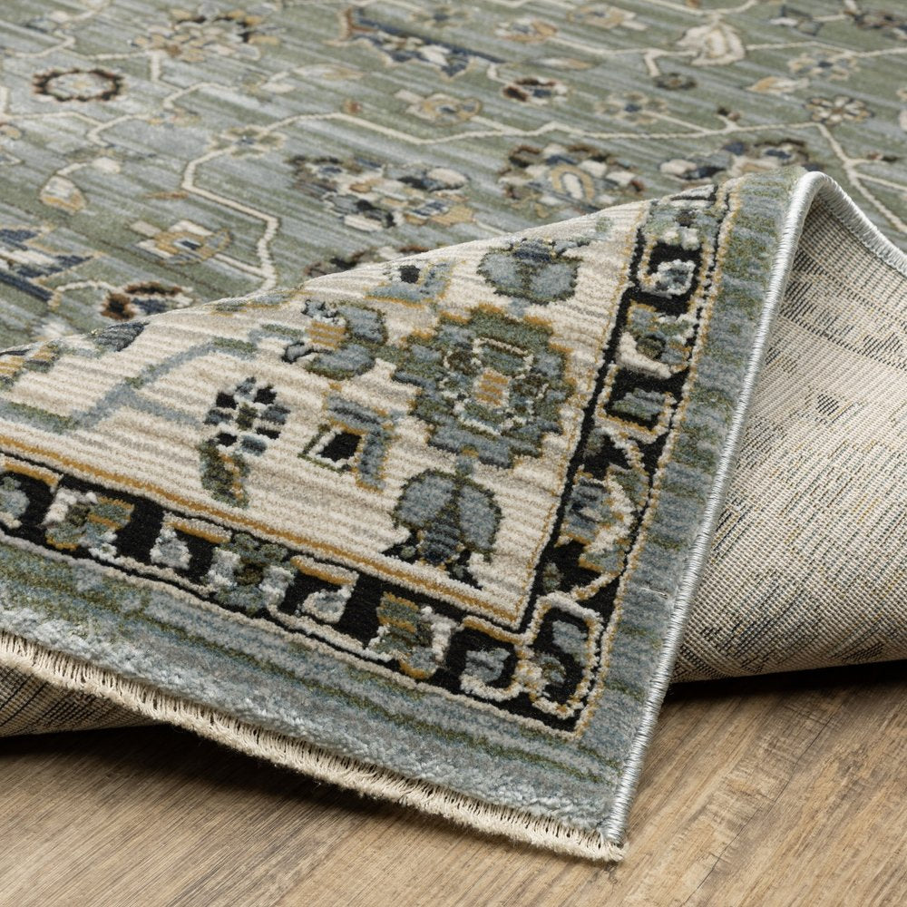 10' X 13' Blue And Green Floral Area Rug With Fringe