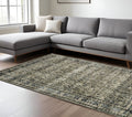 5' X 7' Charcoal And Blue Oriental Area Rug