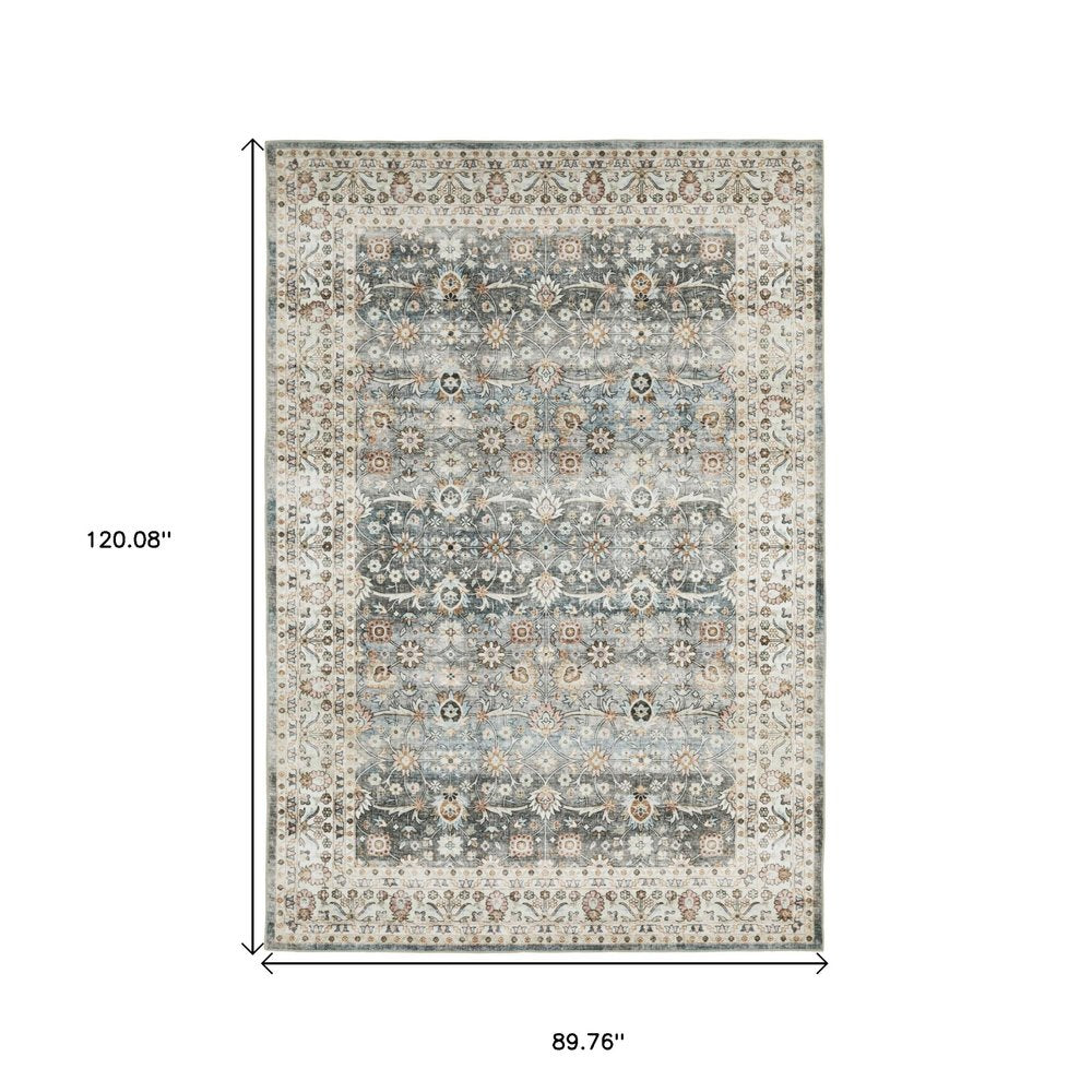 8' X 10' Gray And Ivory Oriental Area Rug