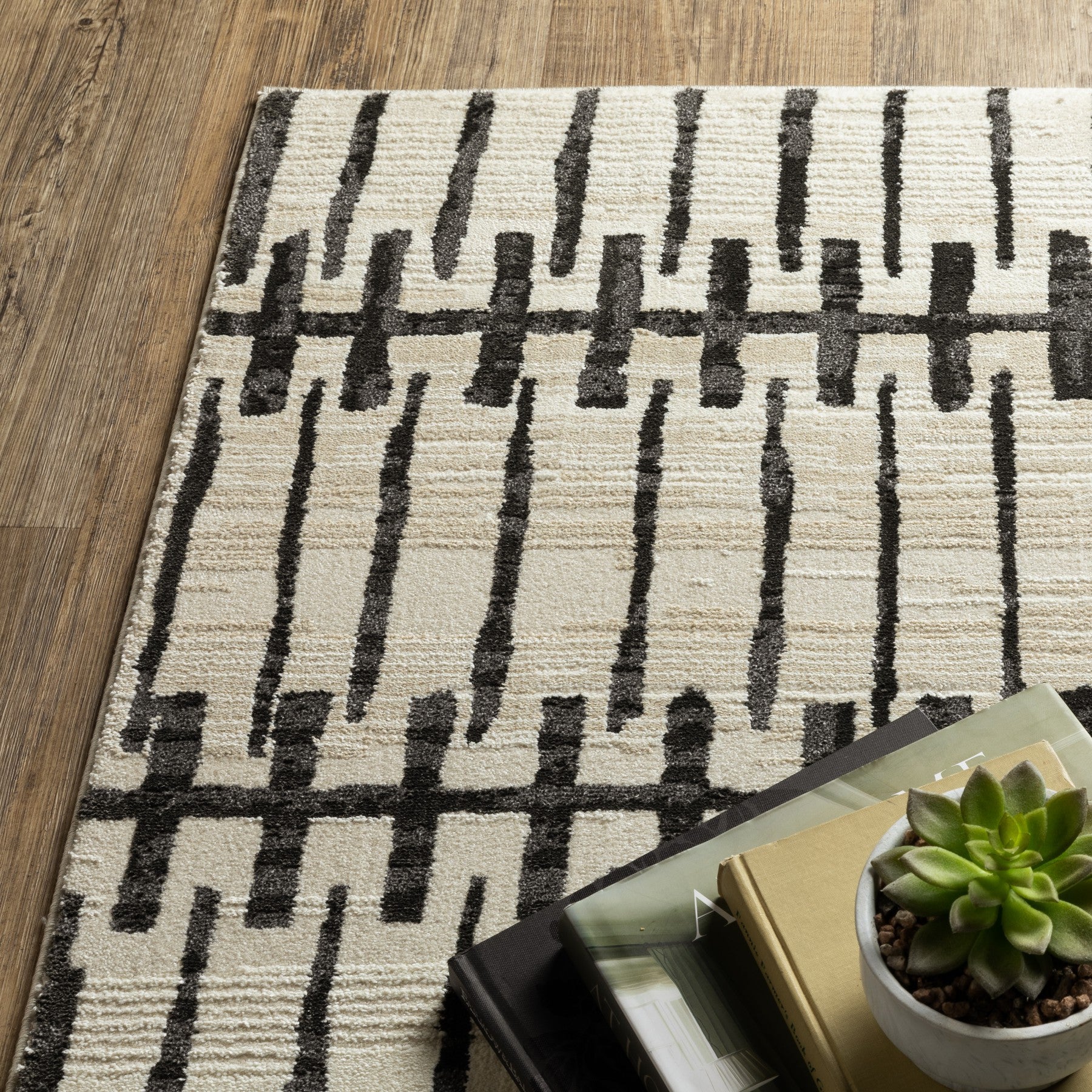 3' X 5' Beige And Black Geometric Area Rug