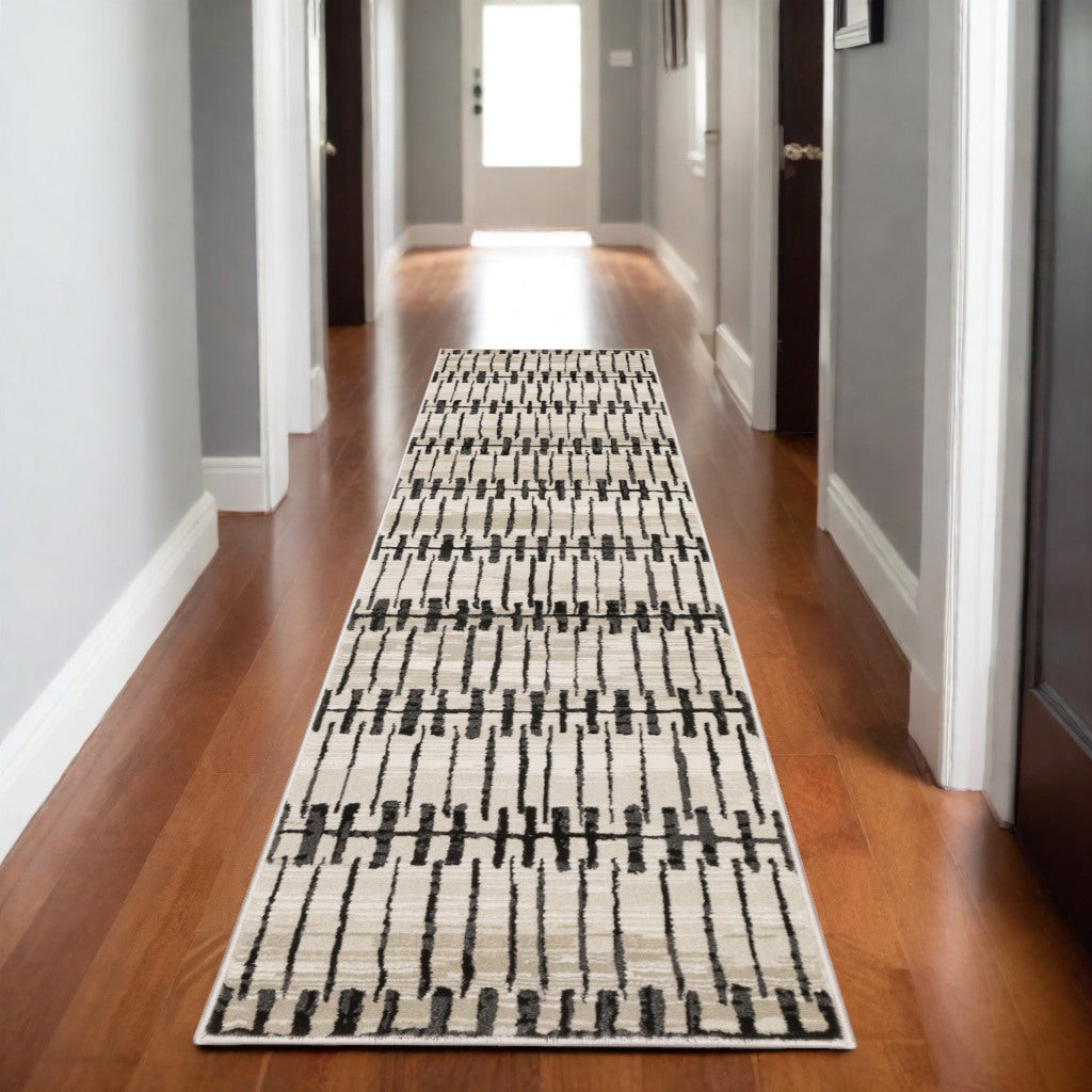 3' X 5' Beige And Black Geometric Area Rug