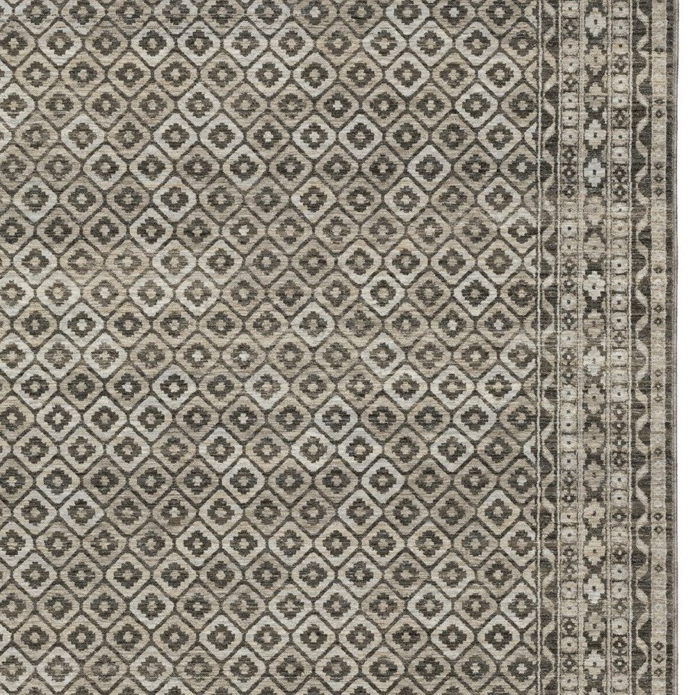 10' X 13' Gray And Beige Diamond Area Rug With Fringe