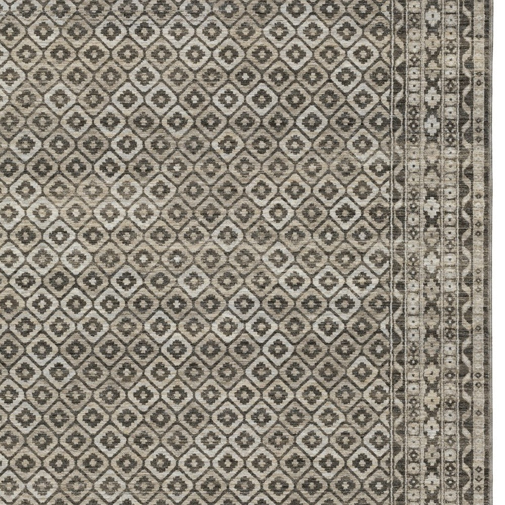 10' X 13' Gray And Beige Diamond Area Rug With Fringe